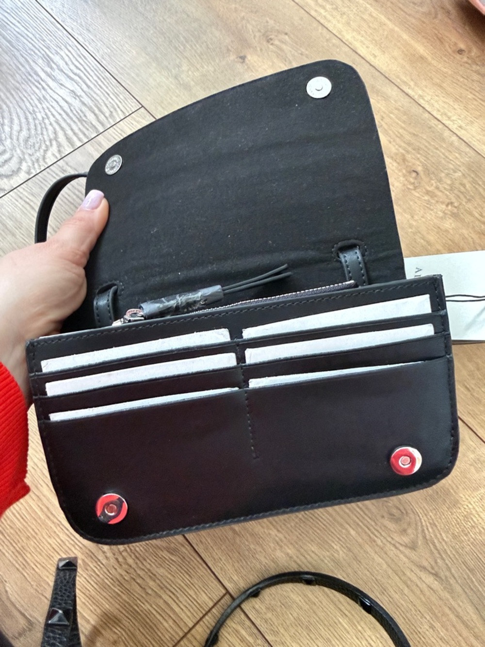 All Saints Black Leather Logo Crossbody - Picture 4 of 6